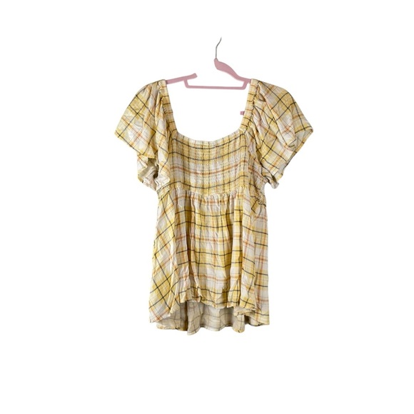 Torrid Yellow Plaid Smocked Peasant Top Size 1 (L/12) - Picture 6 of 6